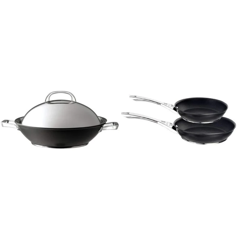 Circulon Infinite Hard Anodised Covered Stirfry Wok, 36 cm & Infinite Hard Anodised 24/30 cm Frying Pan Twin Pack Set, 2-Piece - Black - Image 1