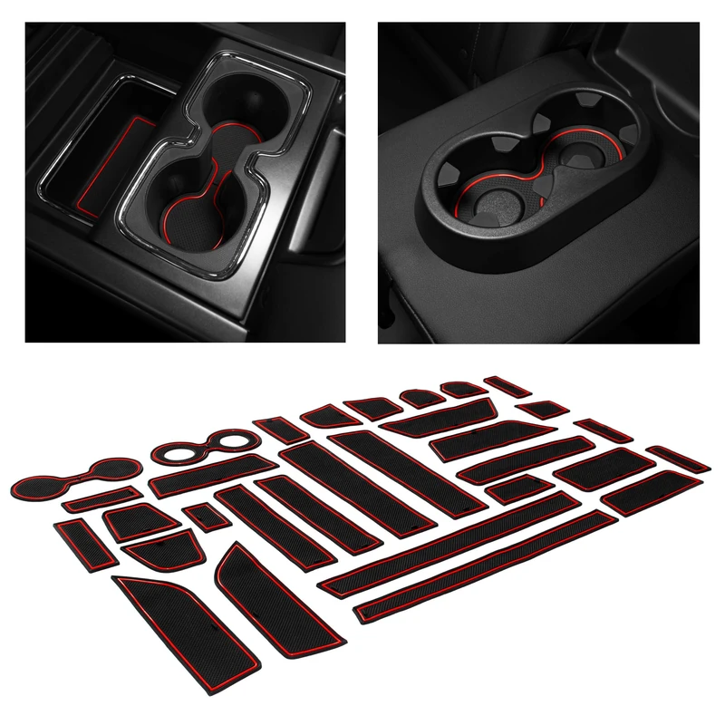 CupHolderHero fits Chevy Silverado 1500 Accessories & GMC Sierra 2014-2022 Premium Custom Interior NonSlip AntiDust Cup Holder Inserts,Console Liner Mats, 31pc Set (CrewCab with BucketSeats)(Red Trim)