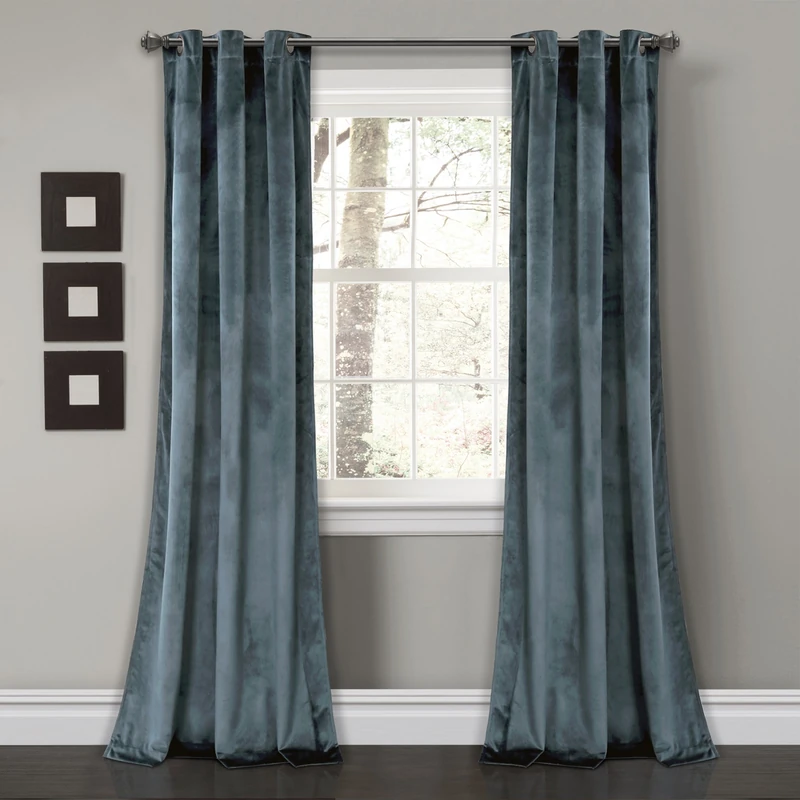 Lush Decor Curtains Color Block Room Darkening Window Panel Set for Living, Dining, Bedroom (Pair), Polyester, Slate Blue, 108 in L