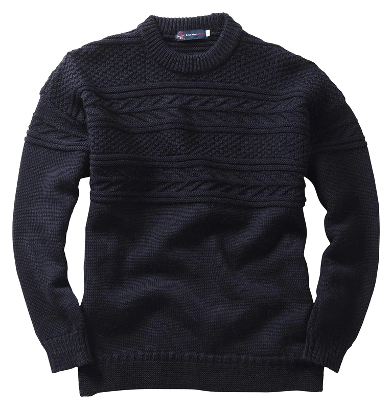 Crew Neck Guernsey Sweater, Navy, S
