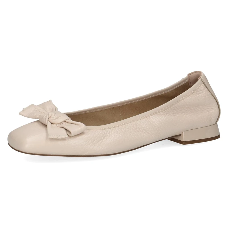 CAPRICE Women Ballet Flats Leather with Block Heel, Beige (Ecru Perl.Deer), 6.5 UK
