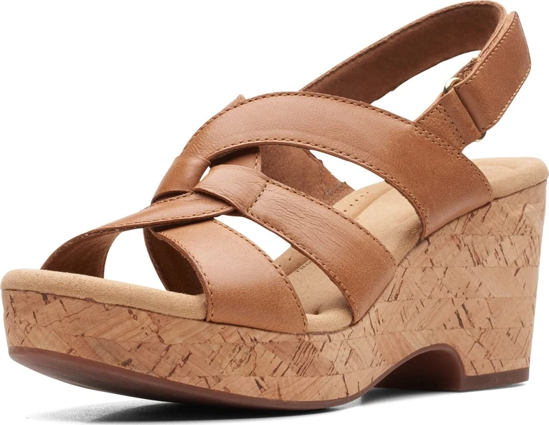 Clarks Women's Giselle Beach Wedge Sandal, Tan Leather, 5 UK