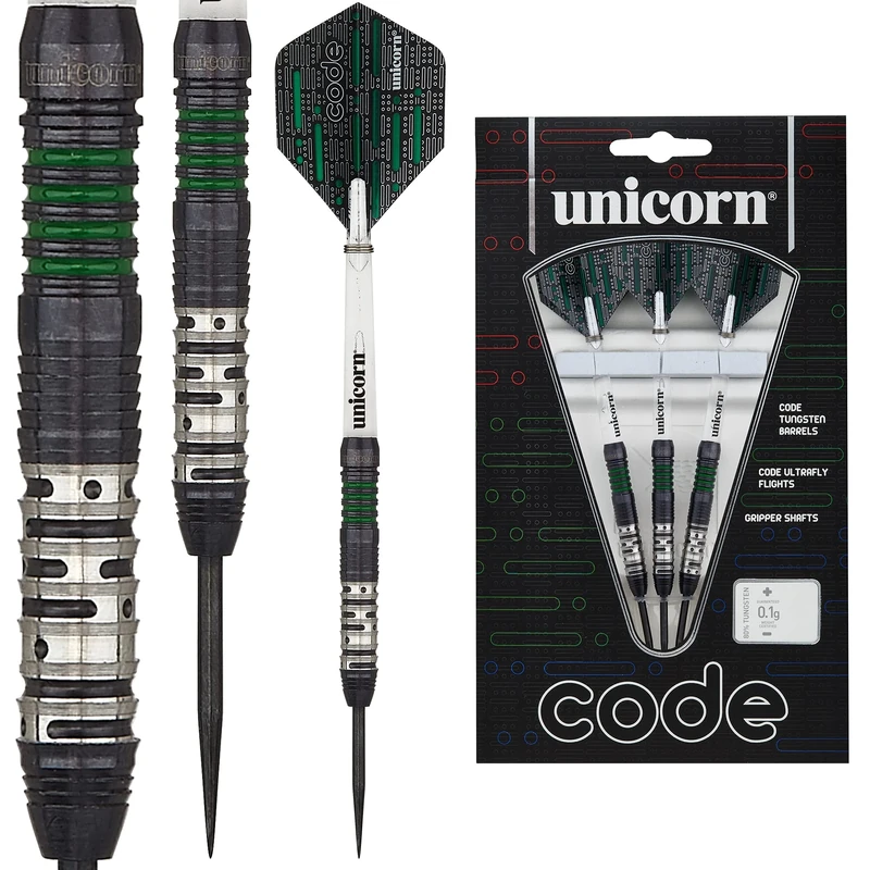 Unicorn Darts Code Green Steel Tip Dart Set, Black/Green, 20G