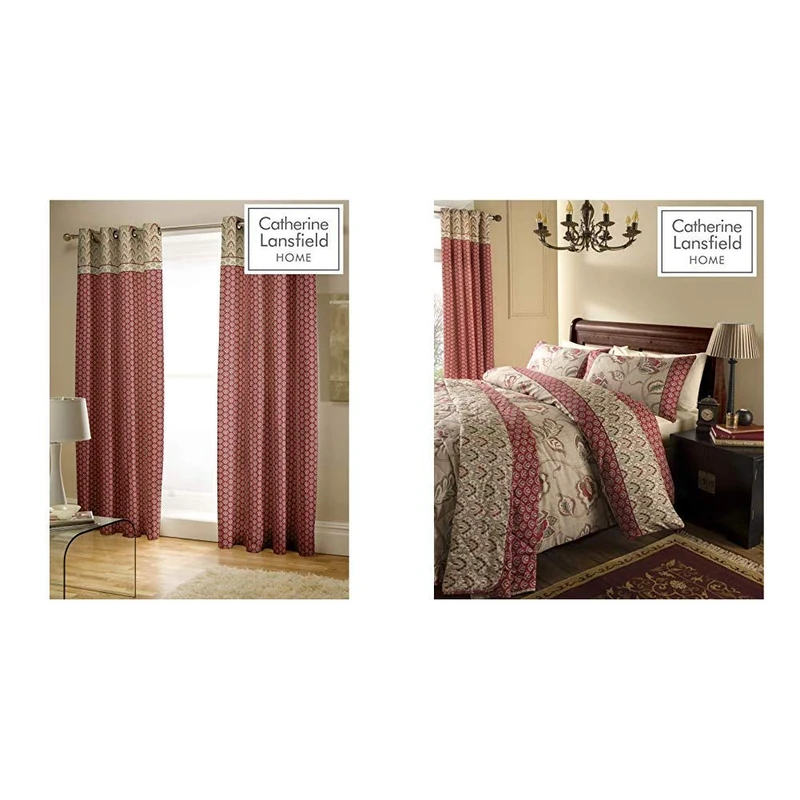 Catherine Lansfield Kashmir Easy Care Eyelet Curtains Multi, 66x72 Inch & Lansfield Kashmir Easy Care King Duvet Set Multi - Image 1