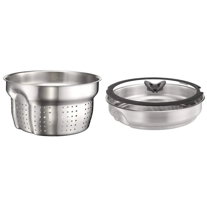 Tefal Ingenio Saucepan Pasta Insert, Stainless Steel, Silver Coloured, 1.2 kg & Ingenio Stainless Steel Steamer with Glass Lid