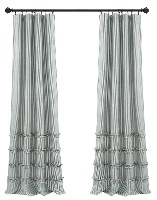 Lush Decor Vintage Stripe Yarn Dyed Cotton Window Curtain Panel Pair, 84" x 40", Denim Blue