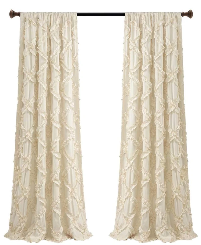 Lush Decor, Ivory Ruffle Diamond Curtains Textured Window Panel Set for Living, Dining Room, Bedroom (Pair), 95” x 54