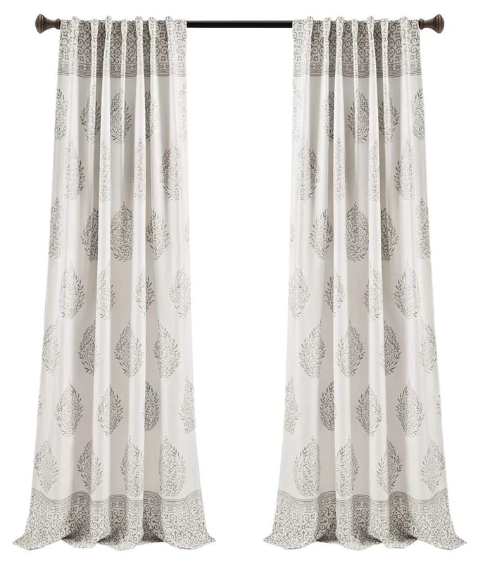 Lush Decor, Gray Teardrop Leaf Curtains Light Filtering Window Panel Set for Living, Dining, Bedroom (Pair), 52" W x 95" L