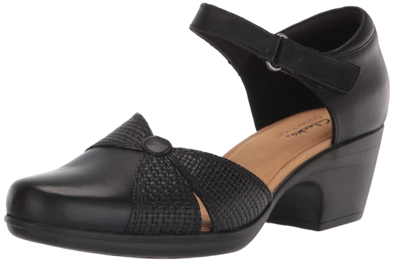 Clarks Emily Rae Pump, Black Leather, 9.5 Wide