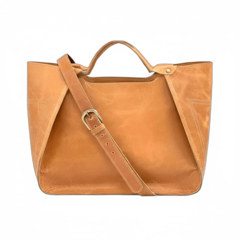 Tannery Genuine Full Grain Leather Shoulder Tote Bag for Women Large Handbag Ladies Purse Adjustable Strap Satchel Travel Bag (Tan)