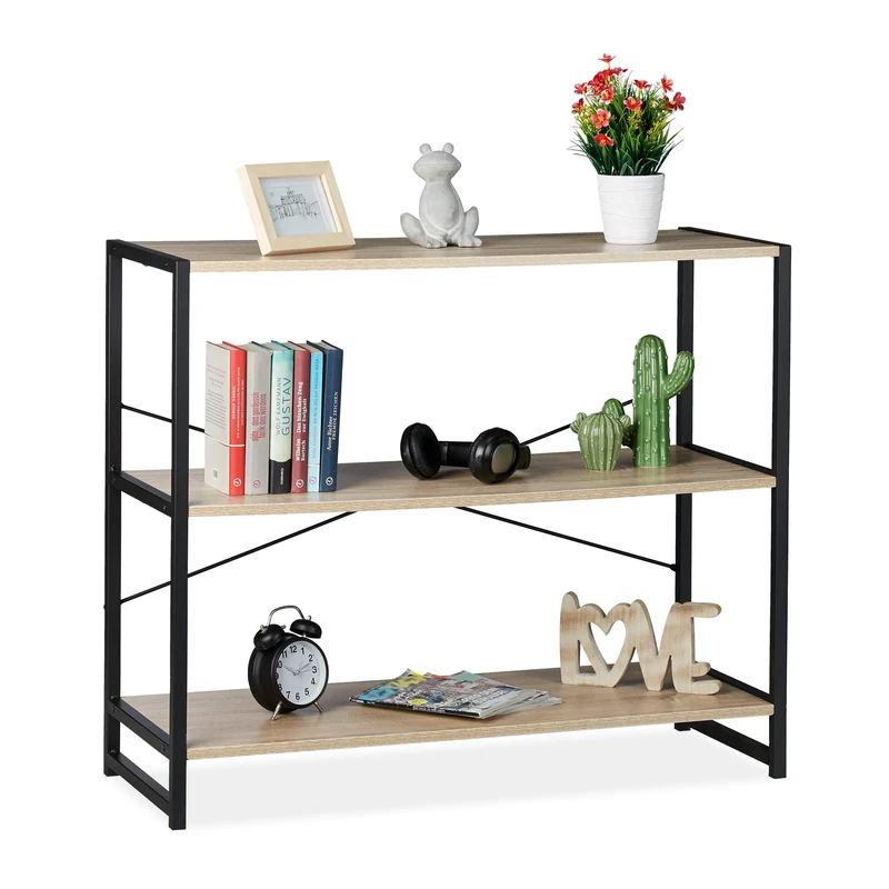 Relaxdays Shelving Unit, Industrial Storage Design, Bookcase With 3 Shelves,HWD: 80x95x35 cm, PB/Metal, Brown/Black