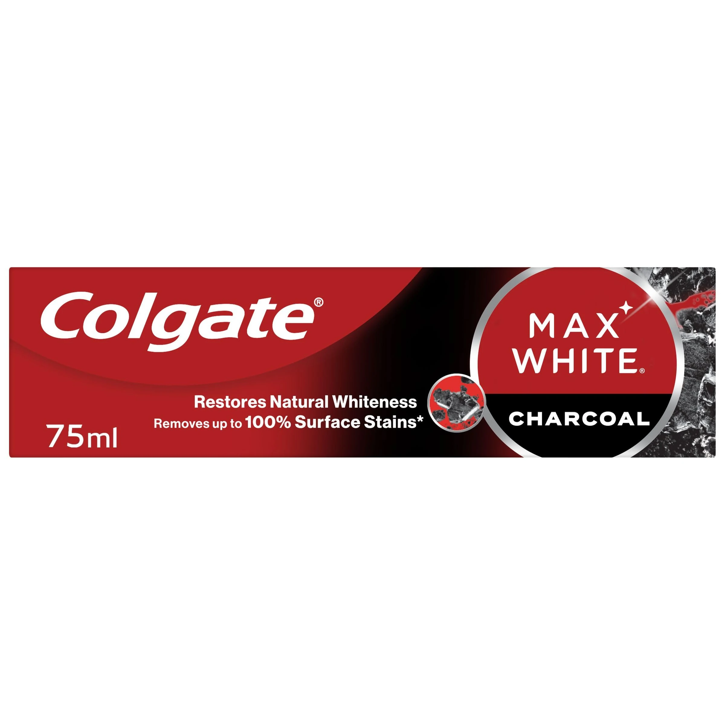 Colgate Max White Charcoal Toothpaste 75ml - Teeth whitening Toothpaste - Clinically Proven Formula - Removes up to 100% of Surface Stains - Activated Charcoal and Mineral Micro-Particles