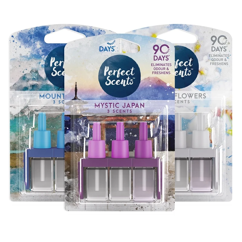 Perfect Scents 3 Scents Air Freshener Refill - Compatible with 3volution (Mystic Japan, Mountain Air & White Flowers) (Pack of 3)