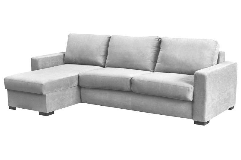 Corner Sofa Bed Paris Grey Cream Light Grey Velour Fabric (Light Grey, Left Hand Corner)
