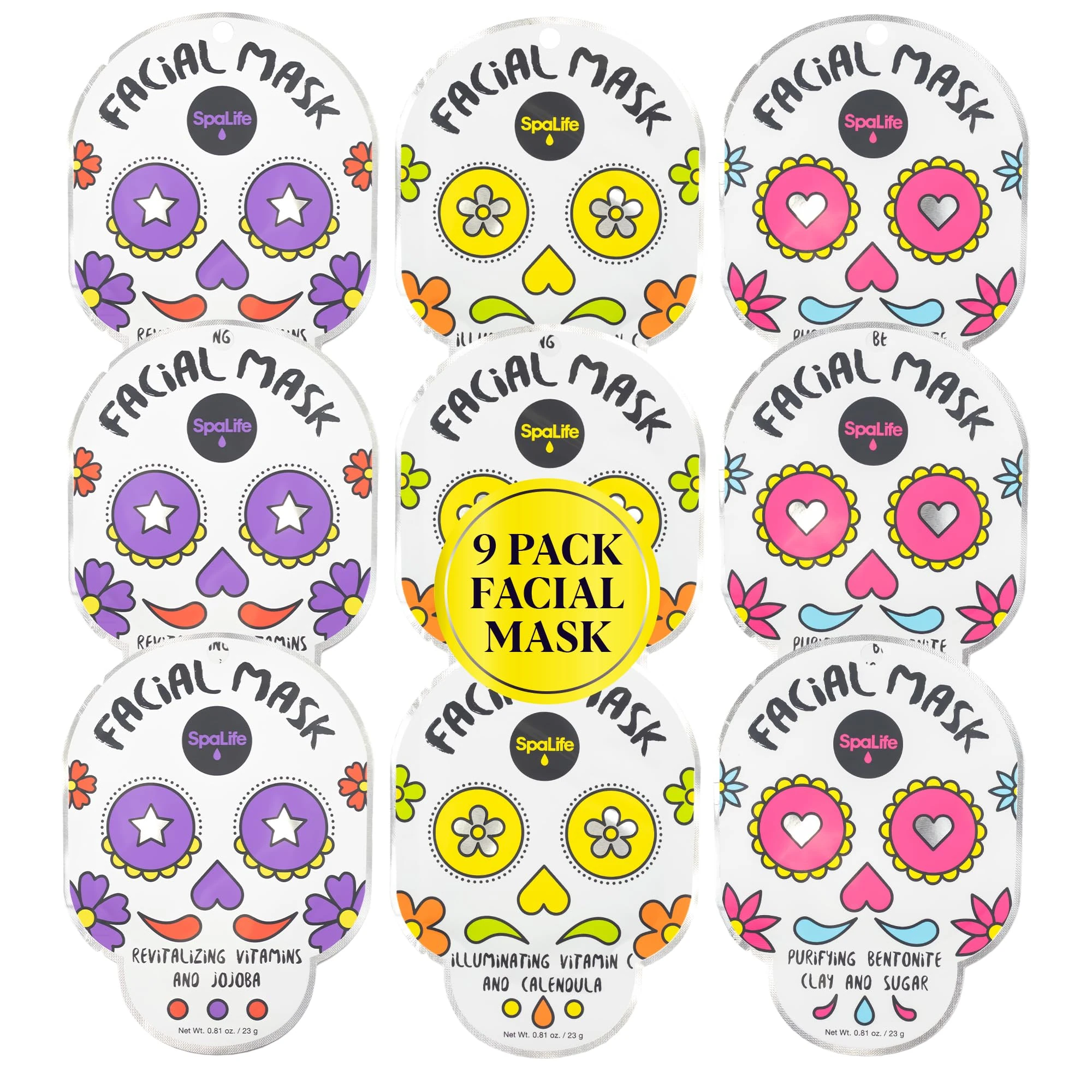 SpaLife Halloween Themed Dia de Muertos Facial Mask 9 Count