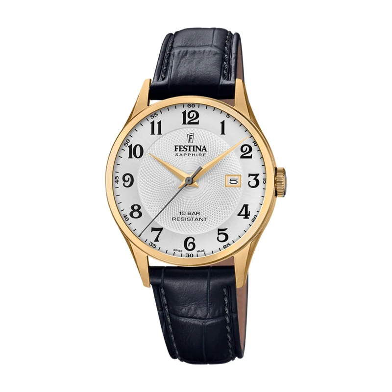 Festina Swiss Made Mens Gold PVD-Plated Watch with Leather Strap F20010/1