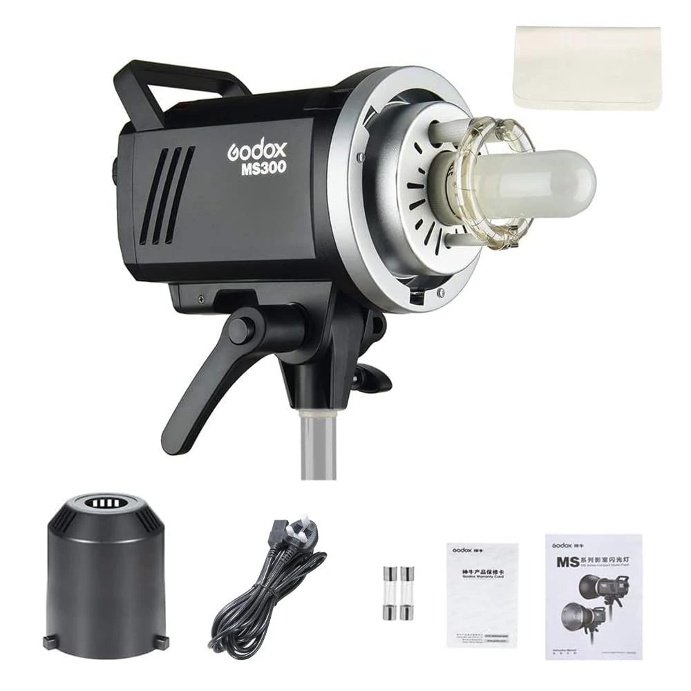 Godox MS300 Compact 300W Studio Flash,Small and Portable 2.4G Wireless X System GN58 5600K Monolight with Bowens Mount, 0.1-1.3s Recycle Time Outstanding Output Stability