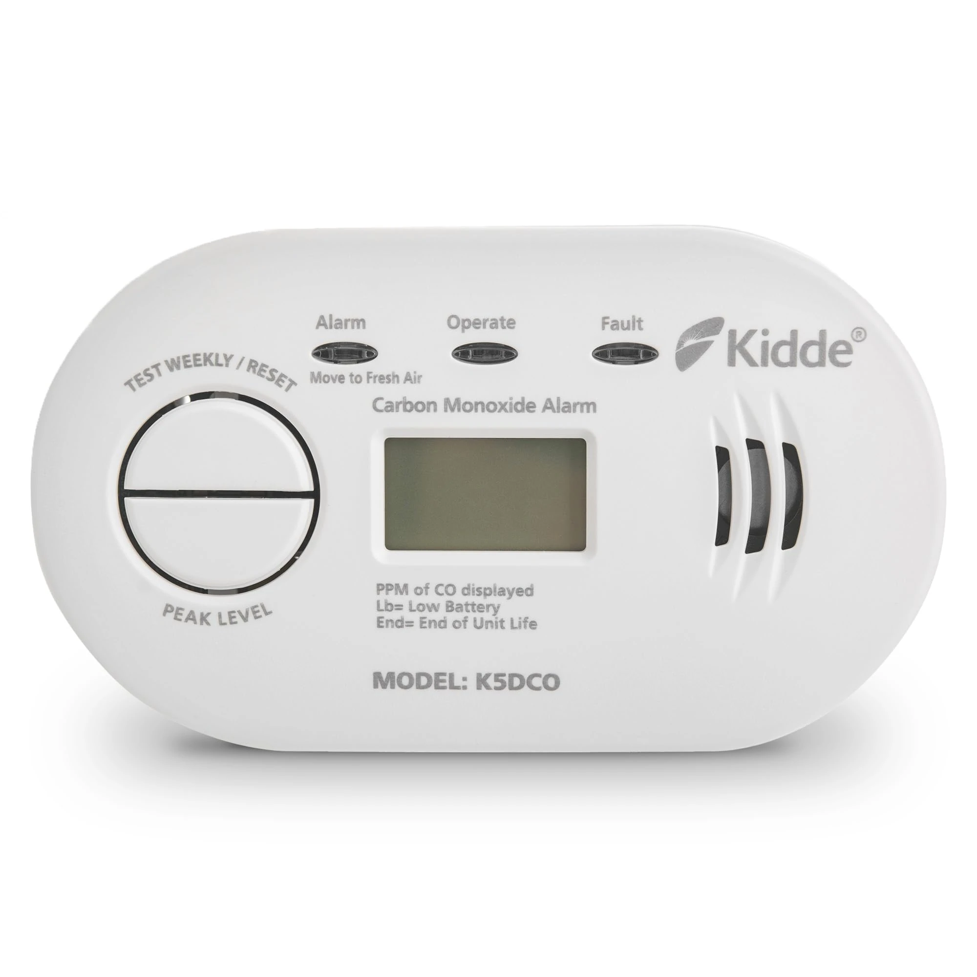 Kidde 5DCO Digital Carbon Monoxide Alarm and Detector with AA Batteries - 10 Year Sensor Life Digital Display CO Alarm - 7 Year Warranty