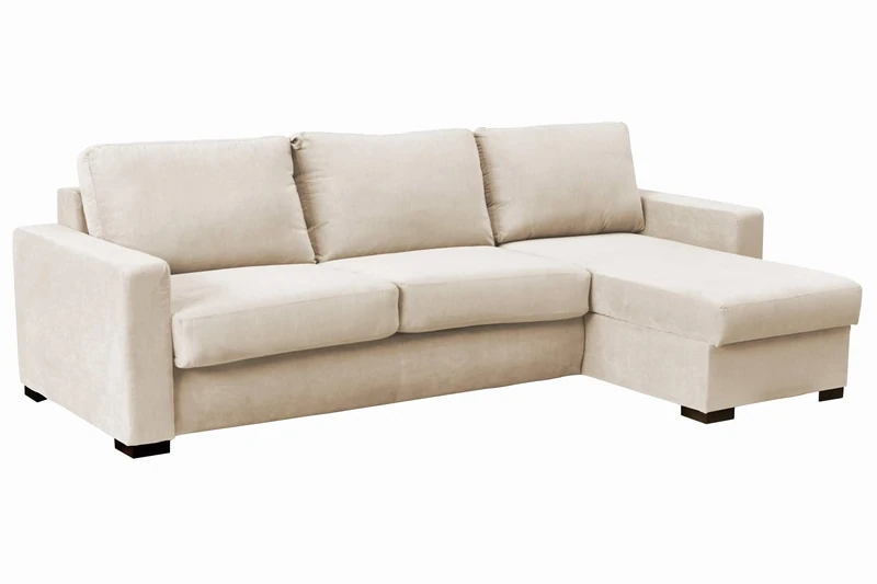 Corner Sofa Bed Paris Grey Cream Light Grey Velour Fabric (Cream, Right Hand Corner)