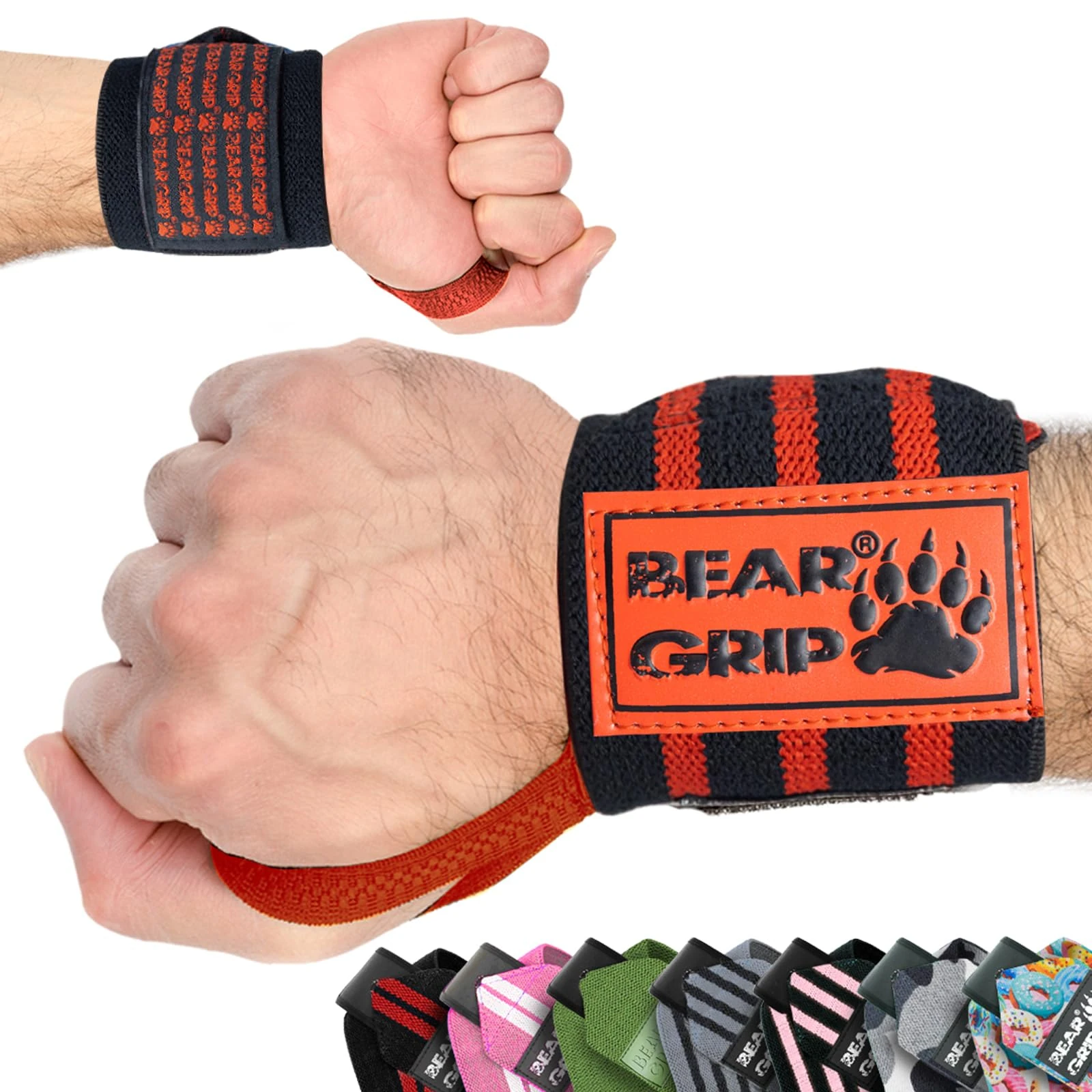 BEAR GRIP - Weight lifting wrist support wraps (Sold in pairs) (Black-Red-Tessellation-Wraps)