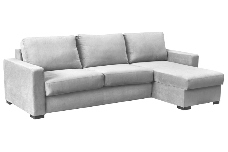 Sofas and More Corner Sofa Bed Paris Grey Cream Light Grey Velour Fabric (Light Grey, Right Hand Corner)