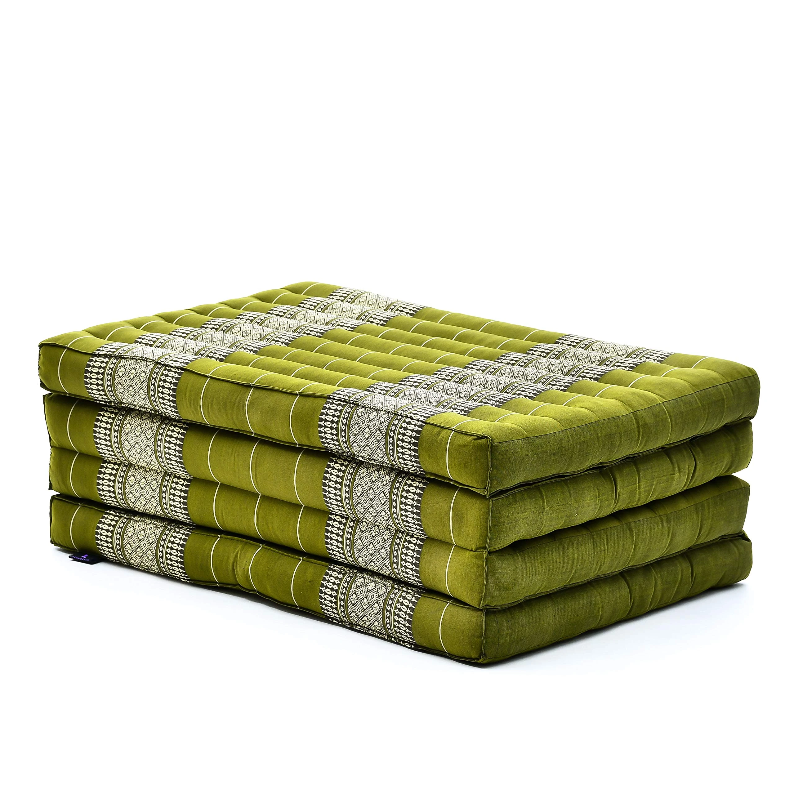 Leewadee Trifold Mattress Standard – Comfortable Thai Massage Pad, Foldable Floor Mattress Filled with Kapok, Perfect to Use as a Sleeping Mat 200 x 70 cm, Green