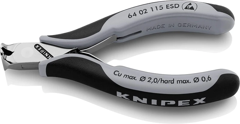 KNIPEX Electronics End Cutting Nippers ESD with Multi-Component Handles 115 mm, 64 02 115 ESD