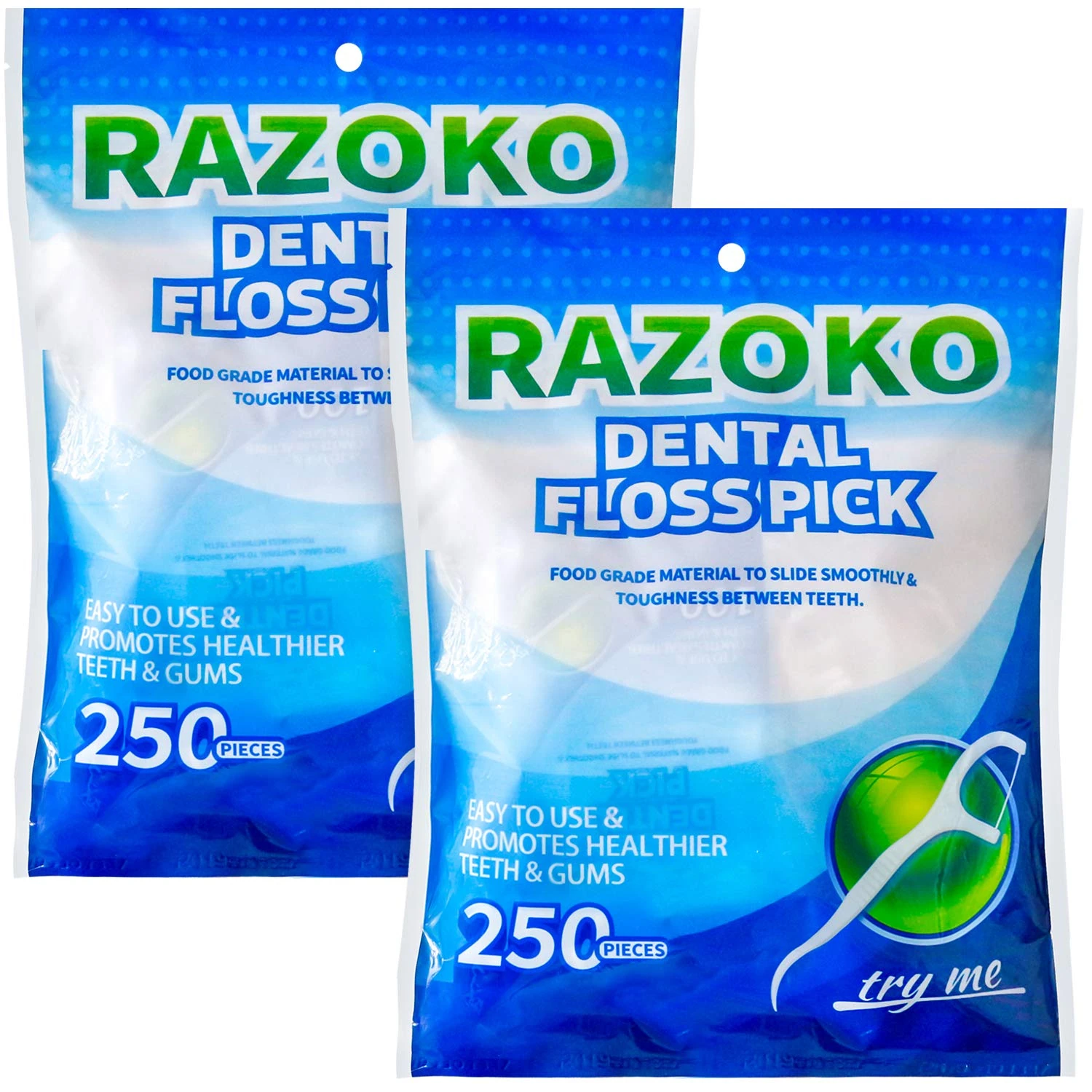 RAZOKO Dental Floss Picks High Pull Toothpicks Sticks, Professional Clean Floss Picks,Unflavored Disposable Flossers Refill Pack 500Pcs
