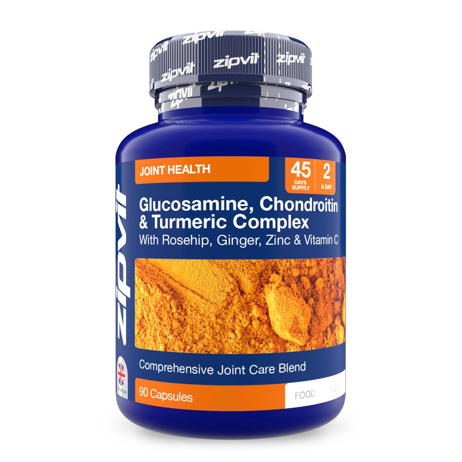Zipvit Glucosamine and Chondroitin High Strength Complex with Turmeric, Vitamin C, Rosehip, Ginger & Zinc. Joint Supplements 90 Capsules