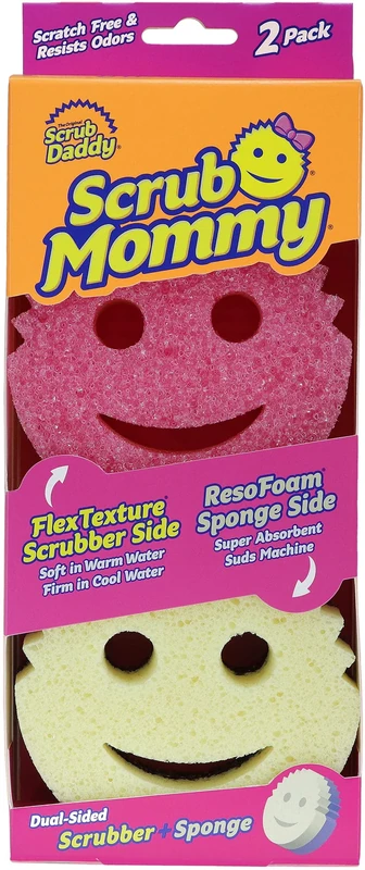 Scrub Daddy Scrub Mommy Cleaning Sponges - Dual Sided Non Scratch Sponge Scourers, Smiley Kitchen Sponges for Dishwashing & Bathroom, FlexTexture Dish Scrubber Sponge, Pink Twin Pack