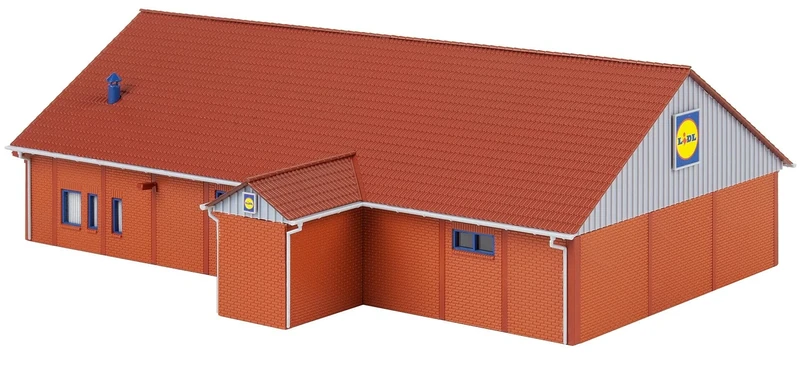 Faller Model Kit, Supermarket, H0 Gauge, 1/87 Scale, V Era, Trade Item Group, 140 Pieces, Assembly Required, 266 x 184 x 86 mm, For Youth and Adults - Image 1
