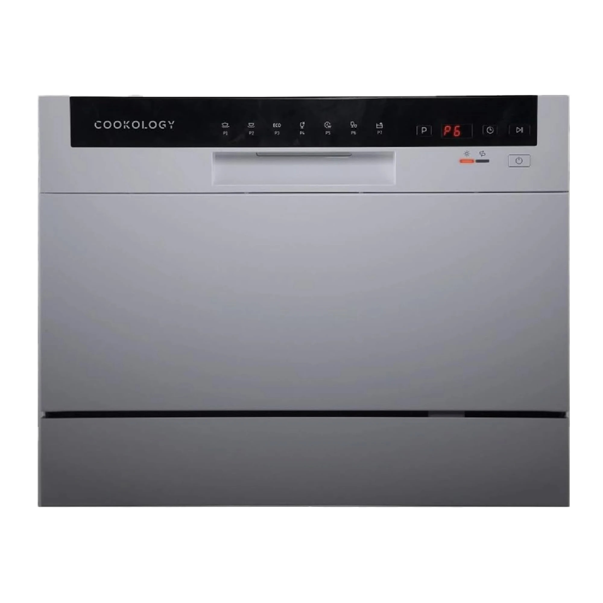 Cookology CTTD6WH Mini Counter Top Dishwasher in Silver - 6.5 Litre Capacity - Table Top - Compact Design - 6 Drying Settings - 7 Wash Cycles - ECO Friendly Mode