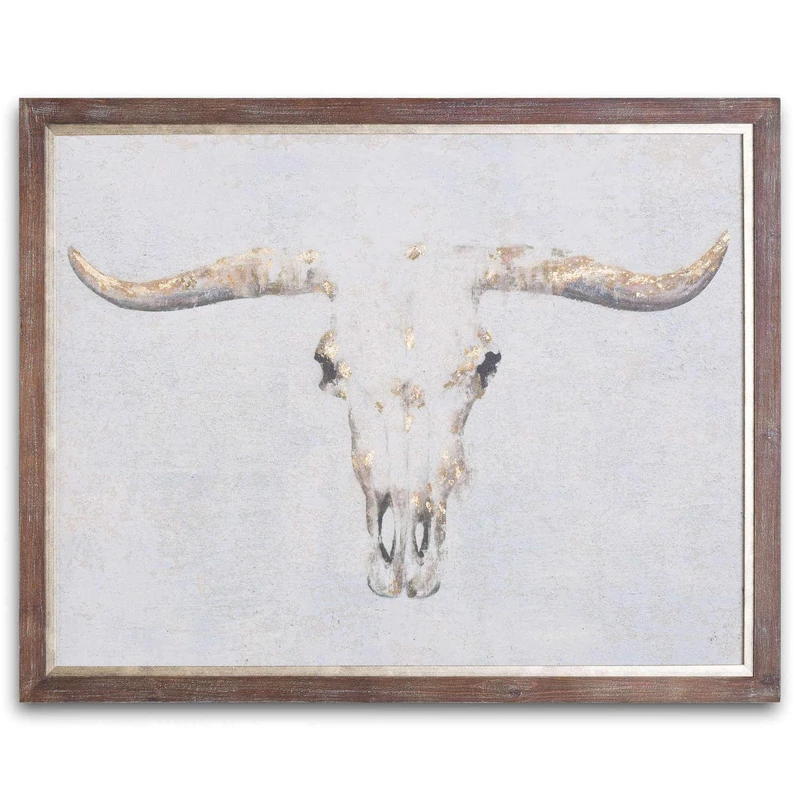 Hill Interiors Bull On Cement Board with Wood Frame - 70x90cm - Image 1