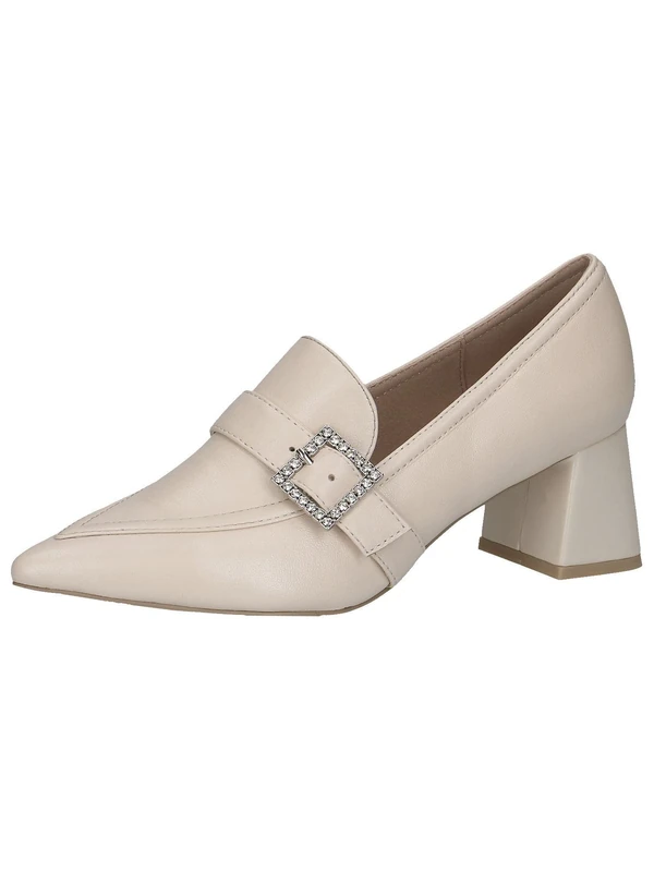 CAPRICE Women's leather pumps with glitter buckle, Cream (Cream Perlato), 5.5 UK