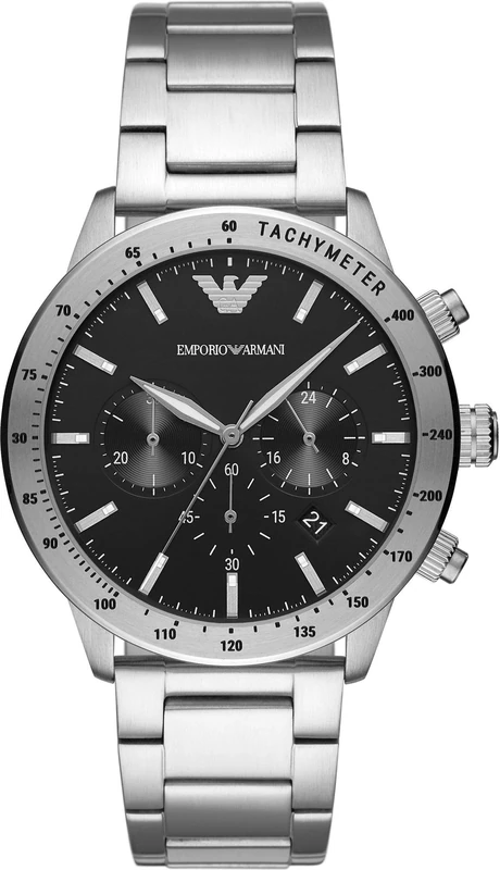 Emporio Armani Watch for Men, Quartz Chronograph Movement, 43 mm Silver Stainless Steel Case with a Stainless Steel Strap, AR11241