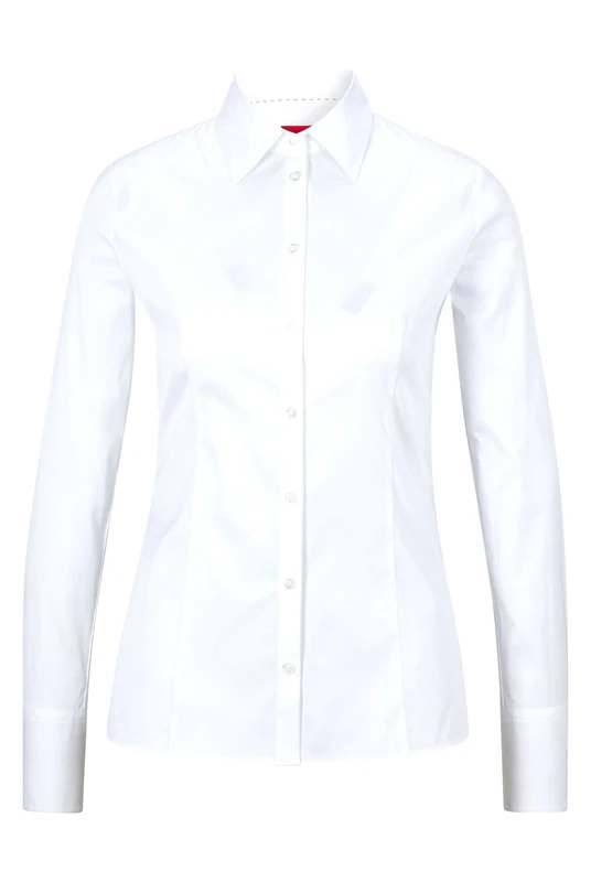 HUGO Womens The Fitted Shirt Slim-fit Blouse in Cotton Blend with Easy-Iron Finishing White