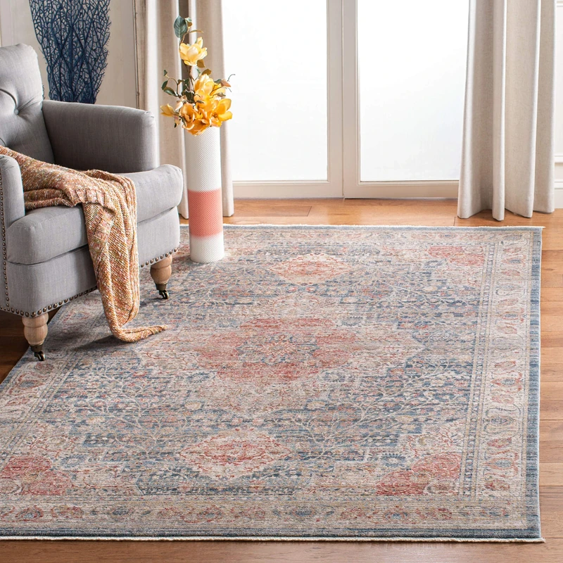Safavieh Contemporary Classic Indoor Woven Rectangle Area Rug, Kenitra Collection, KRA672, in Blue/Ivory, 152 X 244 cm for Living Room, Bedroom or Any Indoor Space