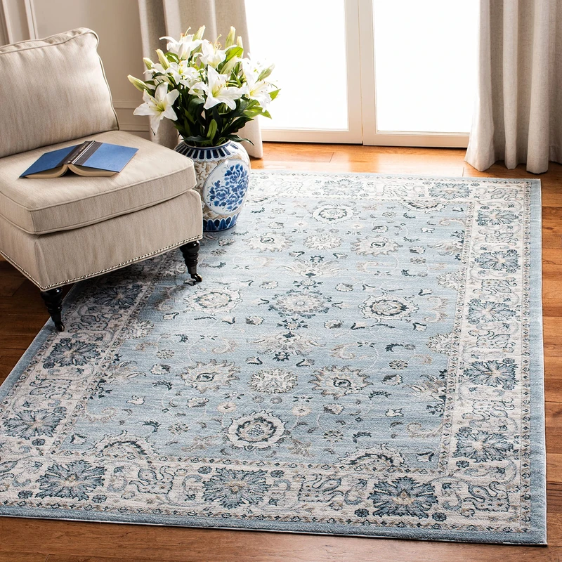 Safavieh Traditional Indoor Woven Rectangle Area Rug, Isabella Collection, ISA940, in Light Blue / Cream, 91 X 152 cm for Living Room, Bedroom or Any Indoor Space