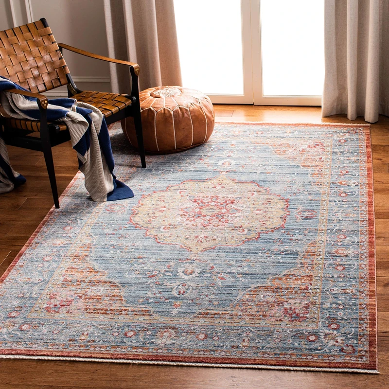 Safavieh Contemporary Classic Indoor Woven Rectangle Area Rug, Kenitra Collection, KRA676, in Blue/Red, 122 X 183 cm for Living Room, Bedroom or Any Indoor Space