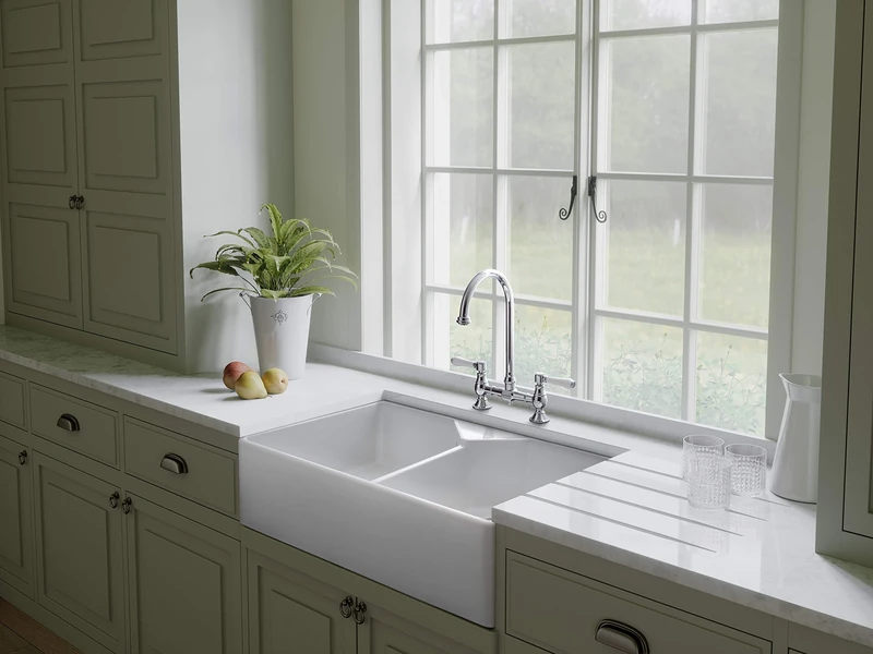 Rangemaster CFBL800WH/ Farmhouse 795491 2.0B Ceramic White inc.Waste Sink