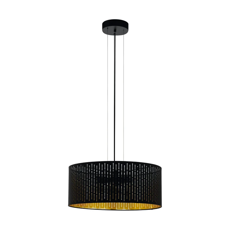 EGLO Varillas Pendant Light, 3-Bulb Modern Pendant Light Made of Steel and Textile in Black, Gold, Dining Table Lamp, Living Room Lamp Hanging with E27 Socket, Diameter 53 cm