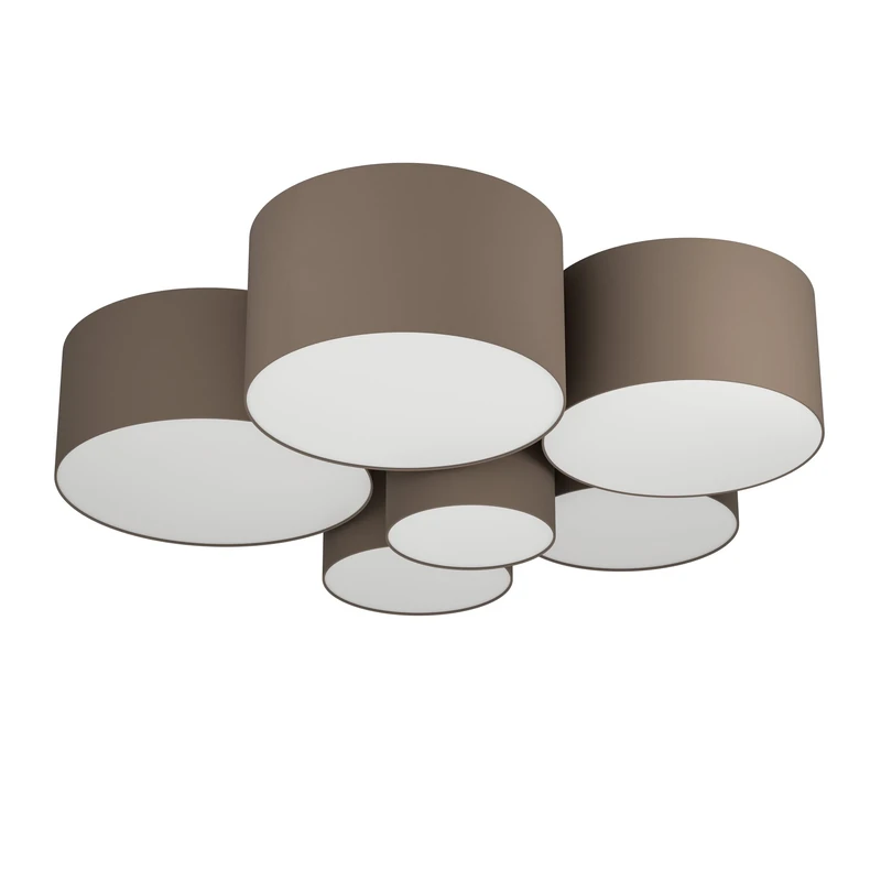 Eglo Pastore Ceiling lamp, 6 lamp Textile Ceiling Light Fixture, Steel, Fabric in White, Taupe, E27 Socket