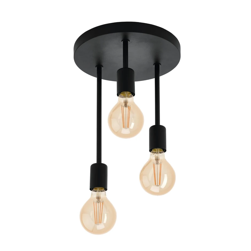 EGLO Wilmcote Ceiling Light, 3-Bulb Ceiling Light, Industrial, Vintage, Retro, Steel, Living Room Lamp in Black, Kitchen Lamp, Hallway Lamp Ceiling with E27 Socket