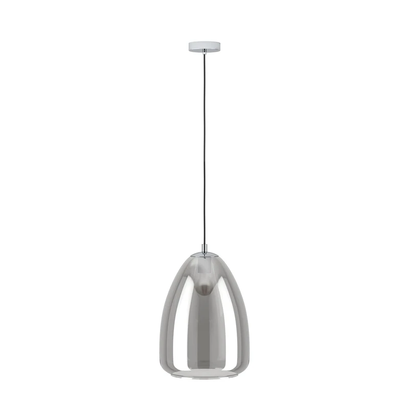 Eglo Pendant Lighting Alobrase, Ceiling Light Fitting, Hanging lamp for Dining Room Made of Chrome-Coloured Metal and Smoked Glass in Transparent Black, E27 Socket, Ø 11.8“
