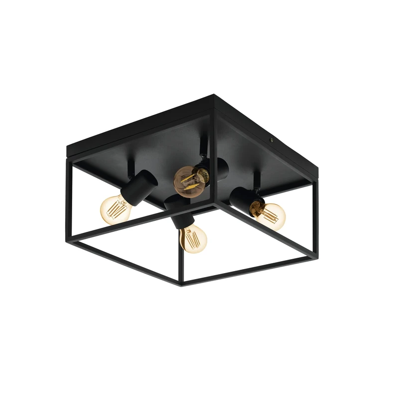Eglo Silentina 4 Flush Ceiling Light, 4-Flame Industrial Design Living Room, Kitchen or Hallway Lamp, Black Steel Wall Lighting, E27 Socket