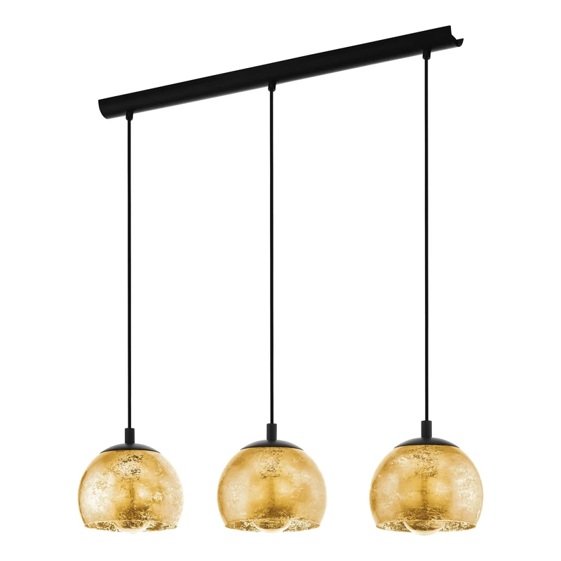 Eglo Pendant Lighting Alabraccin, Ceiling Light Fitting with 3 Shades, Hanging lamp for Dining Room Made of Black Metal and Gold-Coloured Glass, E27 Socket, 30.7“