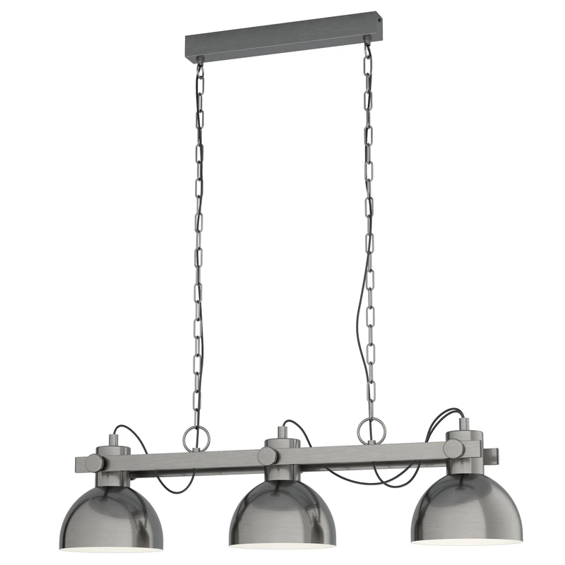 Eglo Pendant Lamp Lubenham, 3-Light Vintage Hanging Lamp in Industrial Style, Retro Steel Pendant Light, Colour: Matte Nickel, Cream, Socket: E27