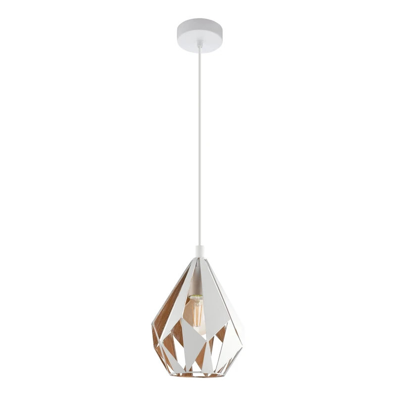 Eglo Carlton 1 Vintage Pendant Lamp, Retro White and Golden Steel Hanging Light, Dinging and Living Room Ceiling Lighting, E27 Socket, Ø 8 inches