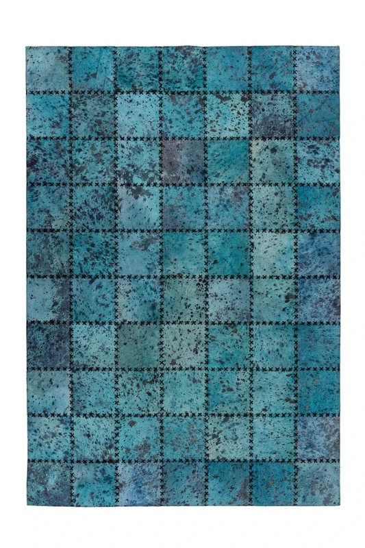 One Couture Leather Patchwork Rug Fur Carpets Leather Carpet Stitched Stitches Blue Turquoise Living Room Rug Dining Room Rug Runner Hallway Runner Size 120 cm x 170 cm - Image 1