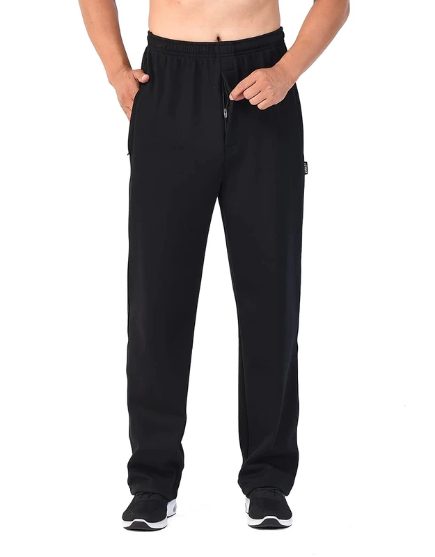 Zoulee Men's Front Zip Open-Bottom Sports Pants Sweatpants Trousers - Black - Medium